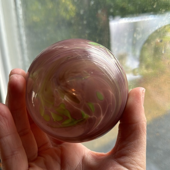 Hand Blown Glass Ball Purple Pink Green Orb Suncatcher Ornament - Picture 6 of 8